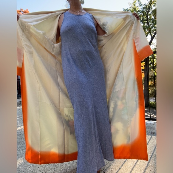 Vintage soft yellow silk floral kimono robe OS EVC - Picture 6 of 11